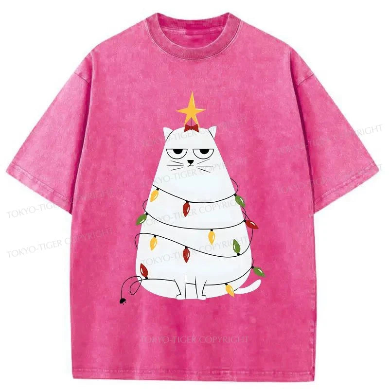 Tokyo-Tiger Chubby Cat Celebrates Christmas Washed T-Shirt