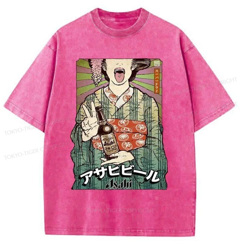 Tokyo-Tiger Asahi Beer Poster Washed T-Shirt