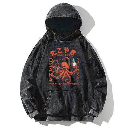 Tokyo-Tiger Octopus Drinks Soju Washed Hoodie