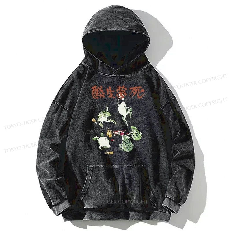 Tokyo-Tiger Japanese Frog Osake Kanji Washed Hoodie