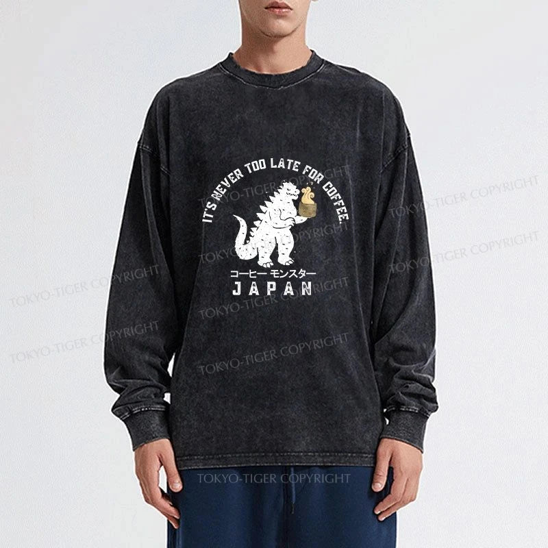 Tokyo-Tiger It Is Never Too Late For Coffee Washed Long Sleeve T-Shirt