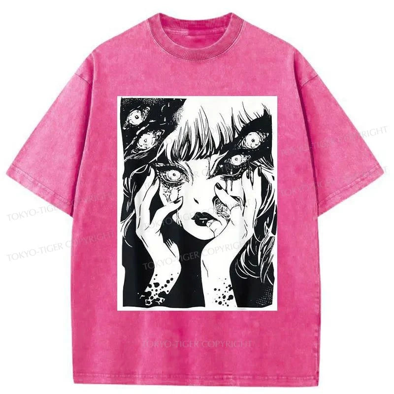 Tokyo-Tiger Horror Manga Girl Washed T-Shirt