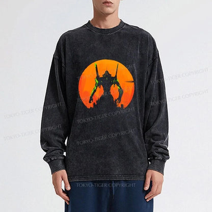 Tokyo-Tiger Robot Warrior Vintage Washed Long Sleeve T-Shirt