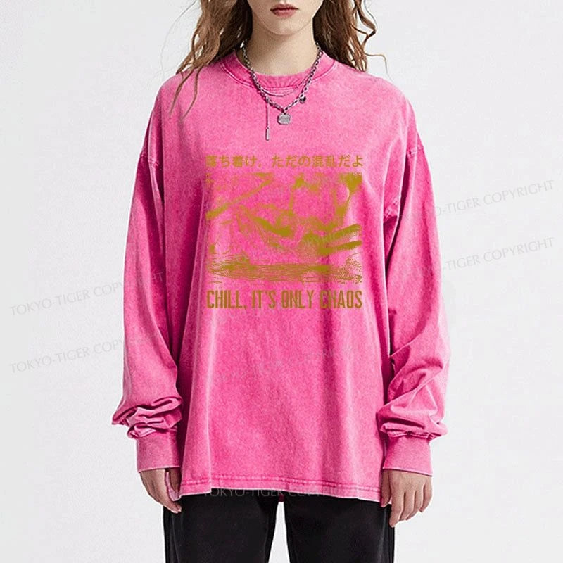 Tokyo-Tiger Cool Frog Japanese Washed Long Sleeve T-Shirt