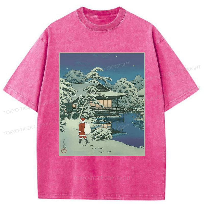 Tokyo-Tiger Ukiyoe Santa Claus Washed T-Shirt