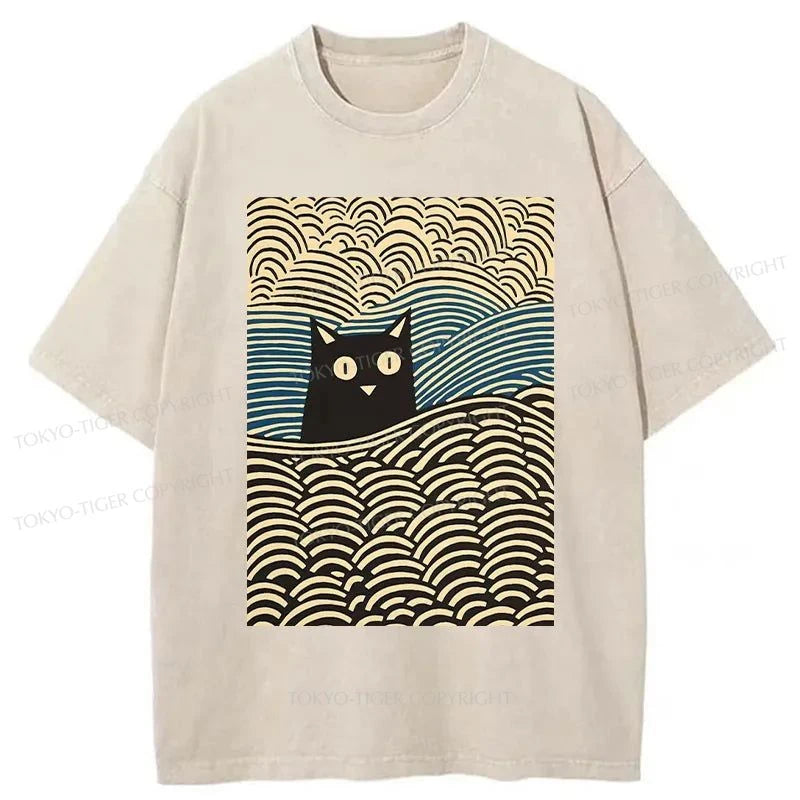 Tokyo-Tiger Kawaii Cat Japanese Washed T-Shirt