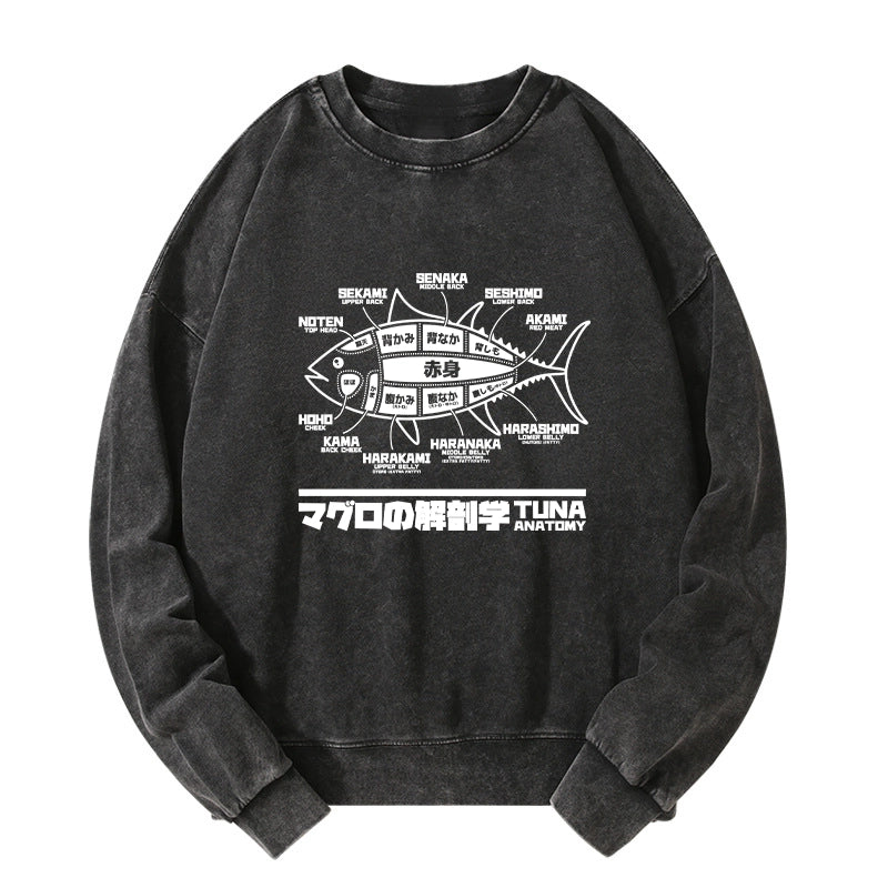 Tokyo-Tiger Tuna Dissection Map Japanese Washed Sweatshirt