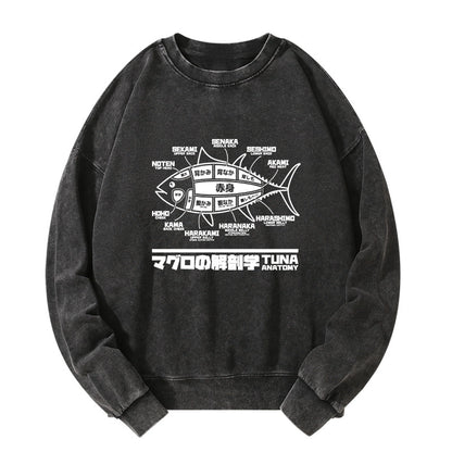 Tokyo-Tiger Tuna Dissection Map Japanese Washed Sweatshirt