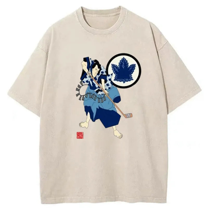 Tokyo-Tiger Maple Leaf Samurai Japanese Washed T-Shirt