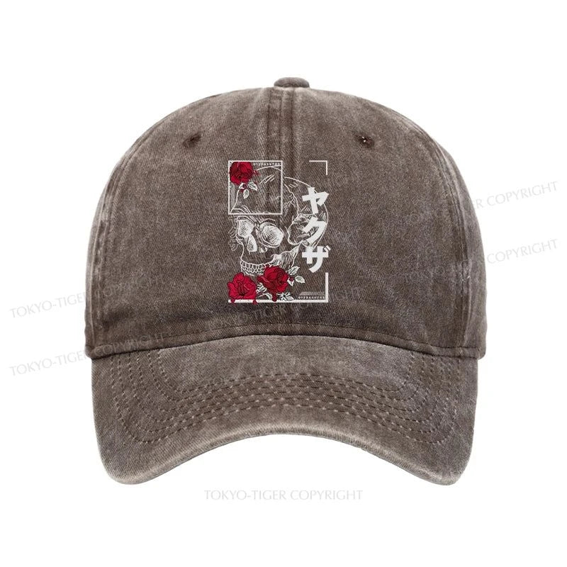 Tokyo-Tiger Skull Roses Japanese Aesthetic Washed Cap