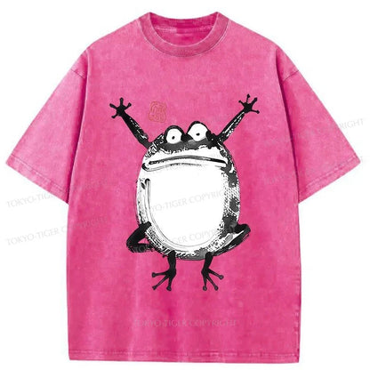 Tokyo-Tiger Funny Frog Jump Washed T-Shirt