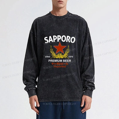 Tokyo-Tiger Sapporo Beer Essential Washed Long Sleeve T-Shirt