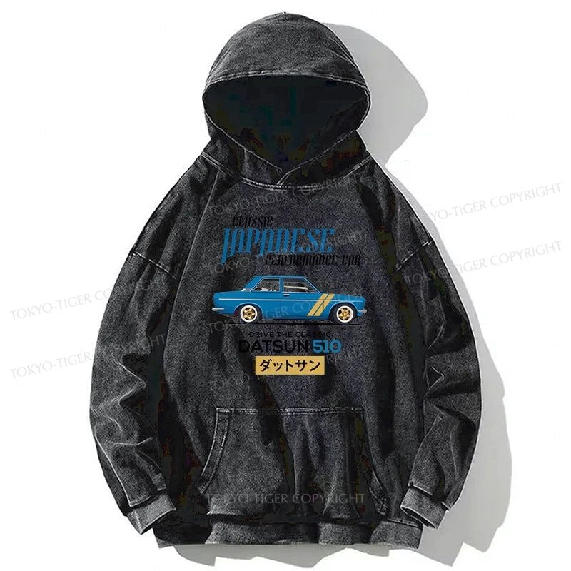 Tokyo-Tiger Datsun 510 - Classic Japanese Car Washed Hoodie