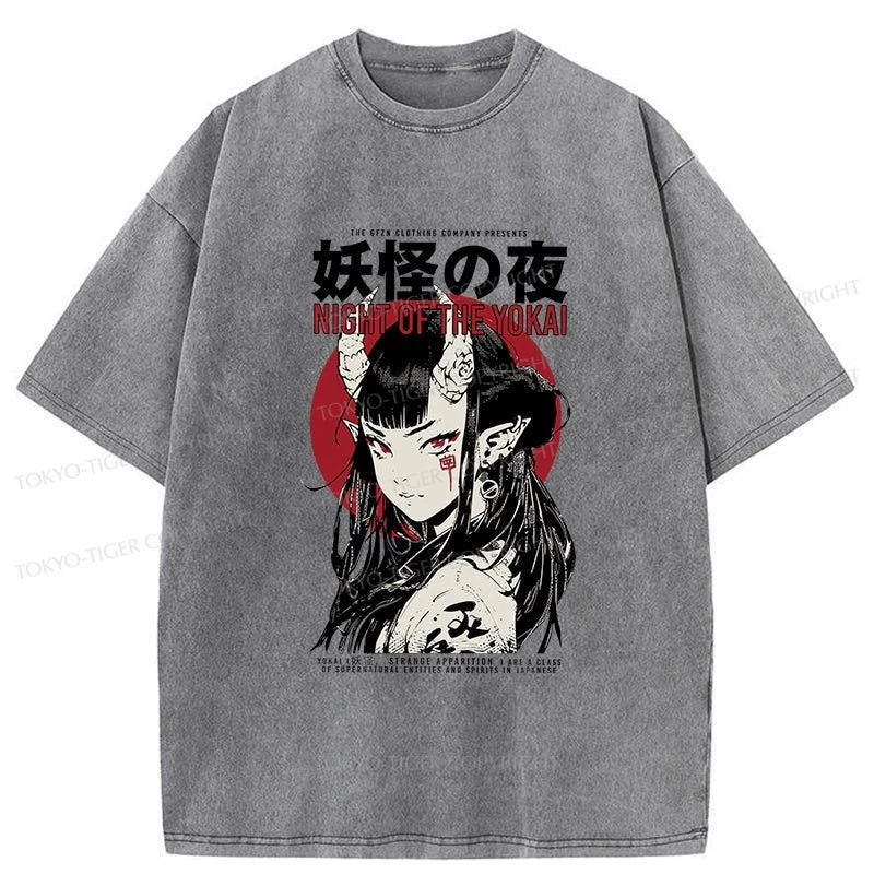 Tokyo-Tiger Yokai Aesthetic Japanese Streetwear Washed T-Shirt