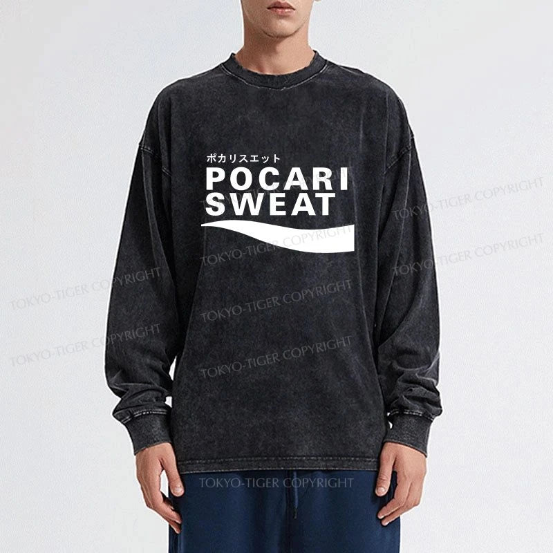 Tokyo-Tiger Japanese Pocari Sweat Logo Washed Long Sleeve T-Shirt