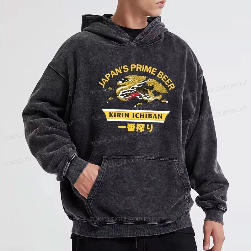 Tokyo-Tiger Kirin Ichiban Beer Logo Japanese Washed Hoodie