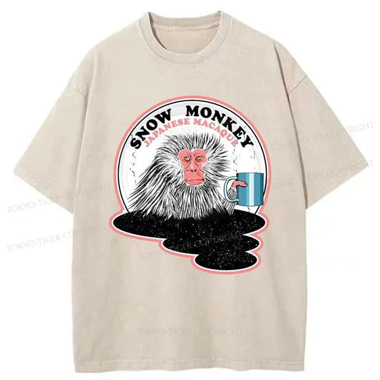 Tokyo-Tiger Macaque Snow Monkey Japanese Washed T-Shirt