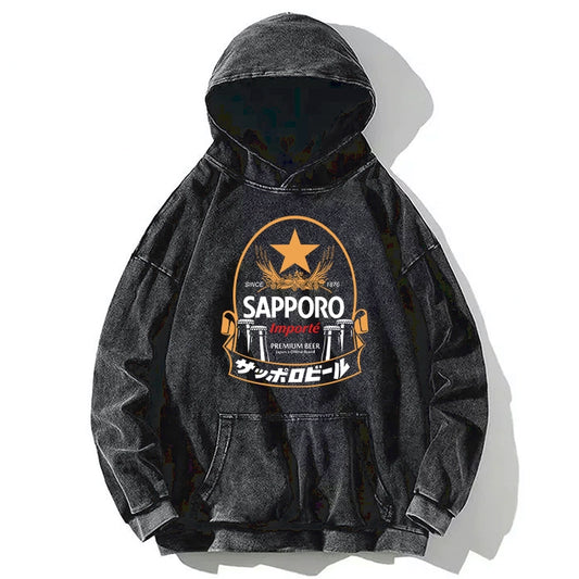 Tokyo-Tiger Sapporo Beer Japanese Memorabilia Washed Hoodie