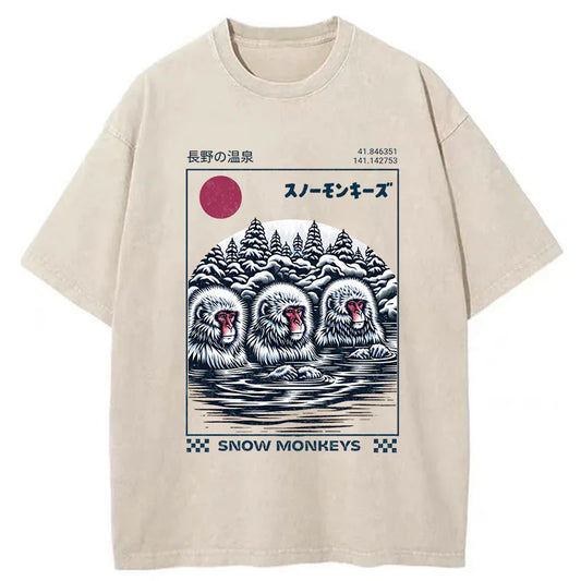 Tokyo-Tiger Snow Monkeys Japanese Washed T-Shirt