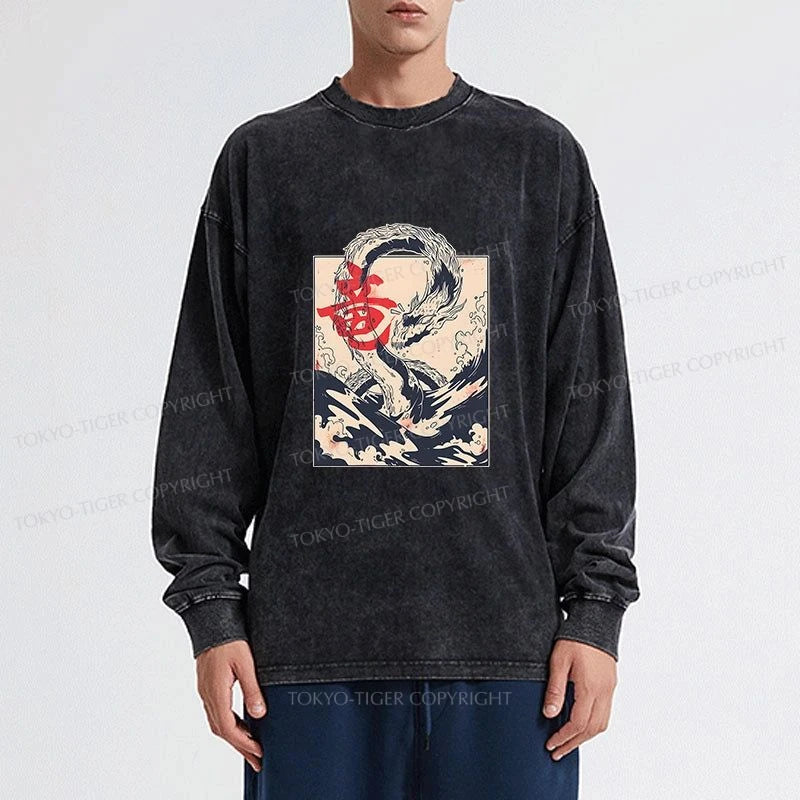 Tokyo-Tiger Sea Dragon Japanese Washed Long Sleeve T-Shirt