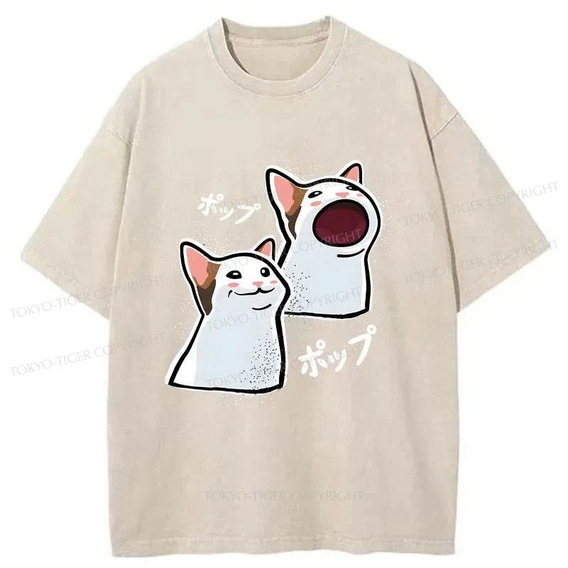 Tokyo-Tiger Popping Cat Meme Washed T-Shirt