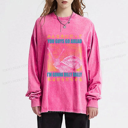 Tokyo-Tiger Slow Snail Japanese Washed Long Sleeve T-Shirt