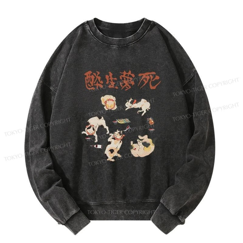 Tokyo-Tiger Drunken Cats Washed Sweatshirt