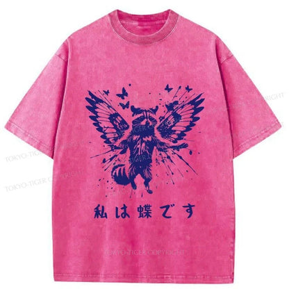 Tokyo-Tiger Raccoon Imagined He Was A Butterfly Washed T-Shirt