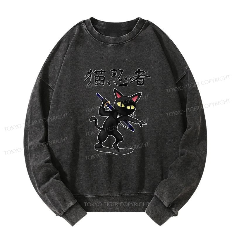 Tokyo-Tiger Ninja Cat Washed Sweatshirt