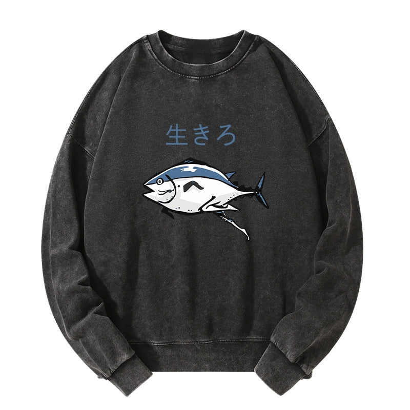 Tokyo-Tiger Running Fish Washed Sweatshirt