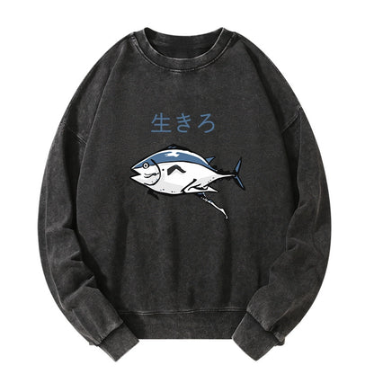 Tokyo-Tiger Running Fish Washed Sweatshirt