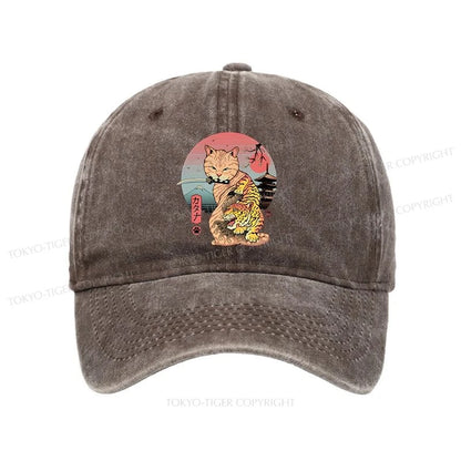 Tokyo-Tiger Katana Cat Tattoo Washed Cap