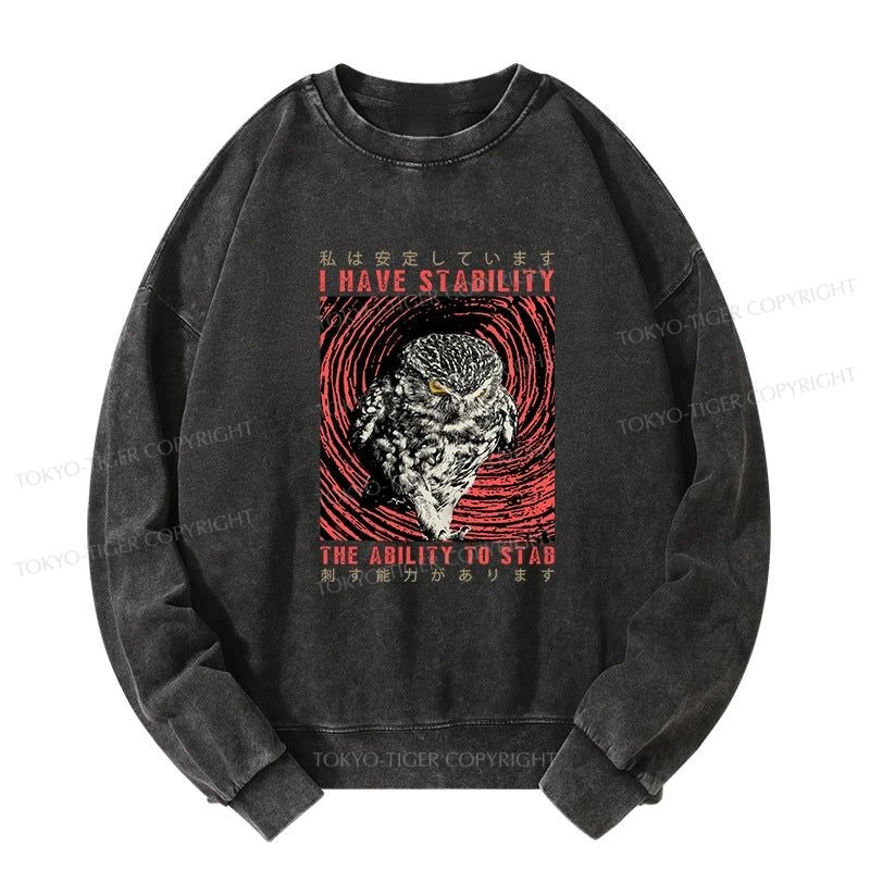 Tokyo-Tiger I Have Stability Owl Washed Sweatshirt