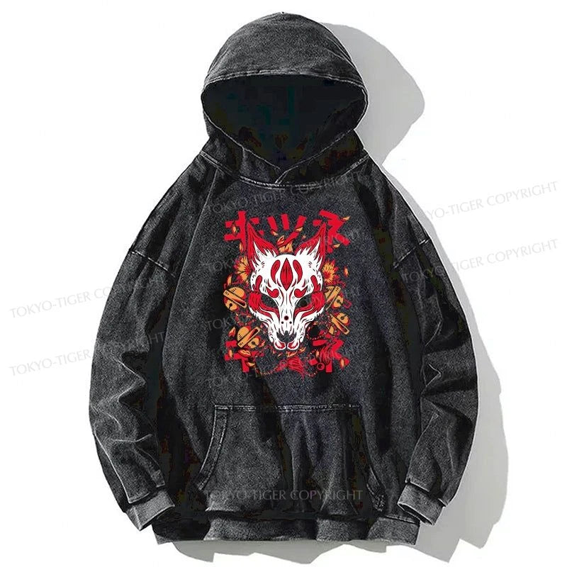 Tokyo-Tiger Japanese Kitsune Mask Washed Hoodie