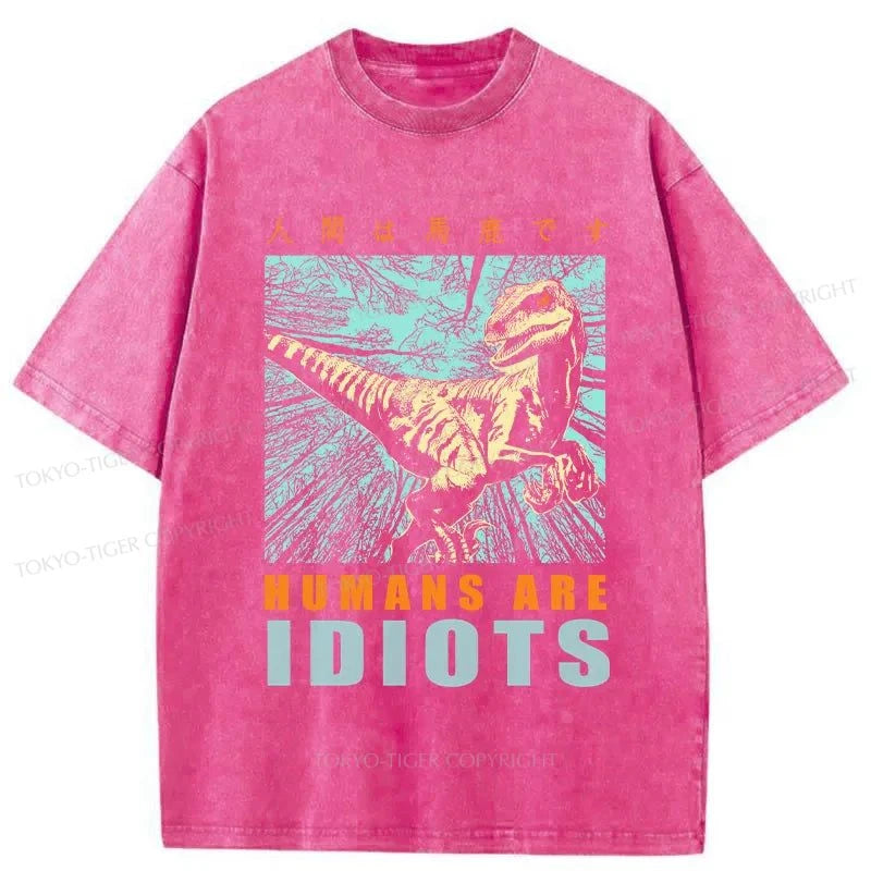 Tokyo-Tiger Mocking Dinosaurs Japanese Washed T-Shirt