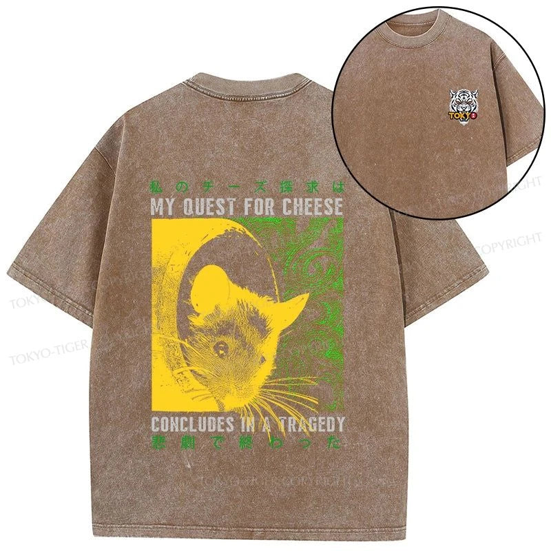 Tokyo-Tiger Mouse Has A Passion For Cheese Front Back Washed T-Shirt