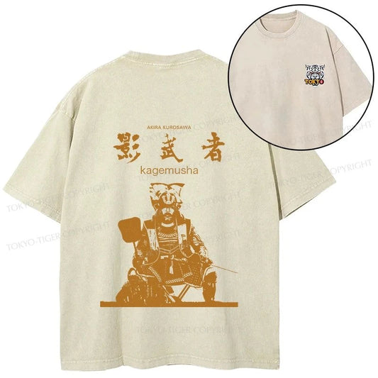 Tokyo-Tiger Japanese Shadow Samurai Front Back Washed T-Shirt