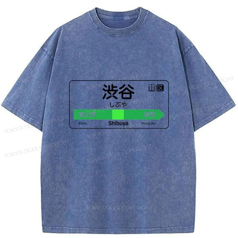 Tokyo-Tiger Shibuya Train Station Sign Washed T-Shirt