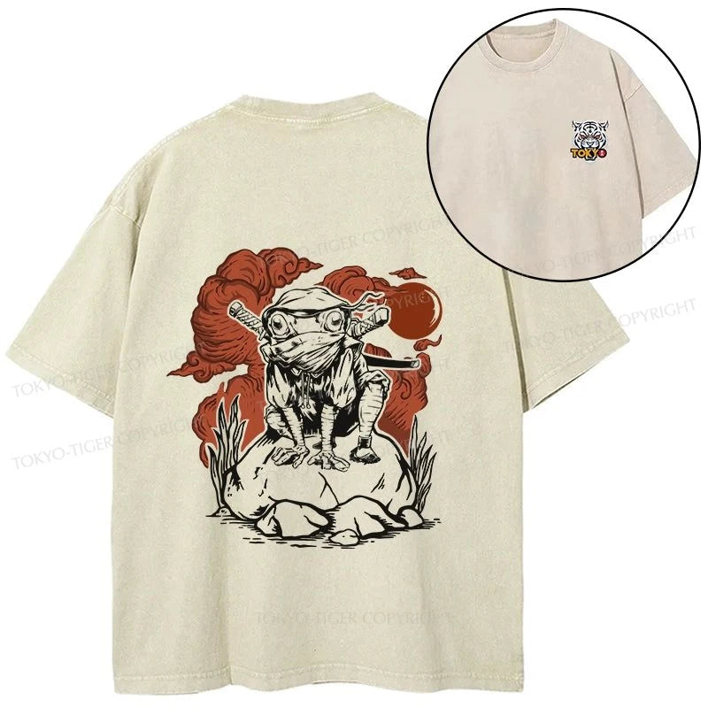 Tokyo-Tiger Ninja Frog Japanese Front Back Washed T-Shirt