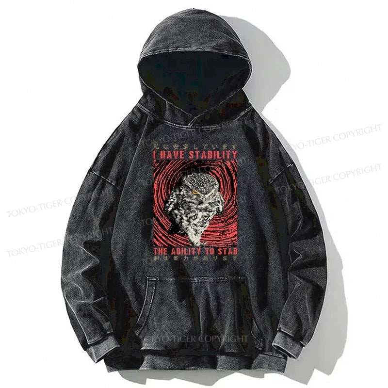 Tokyo-Tiger I Have Stability Owl Washed Hoodie