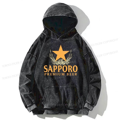 Tokyo-Tiger Sapporo Beer Logo Japanese Washed Hoodie