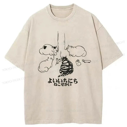 Tokyo-Tiger The Cats Smoking Together Washed T-Shirt