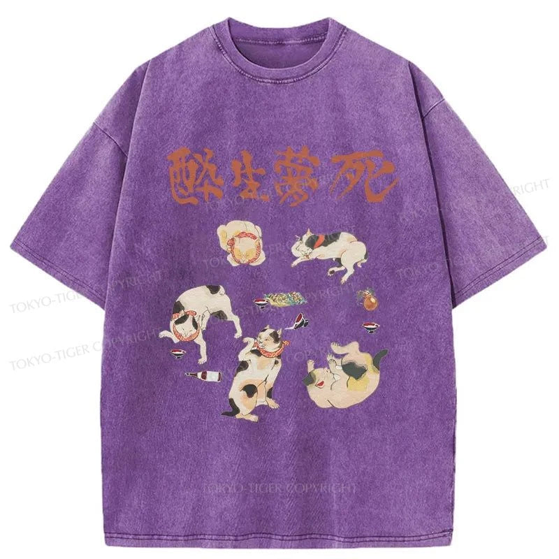 Tokyo-Tiger Drunken Cats Washed T-Shirt