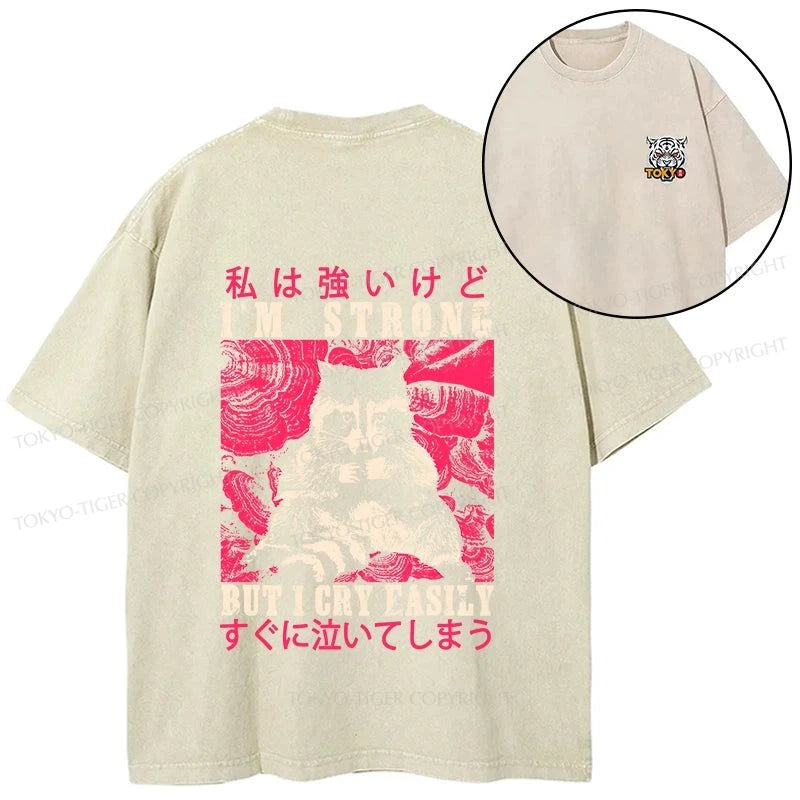 Tokyo-Tiger I Am Strong Raccoon Front Back Washed T-Shirt