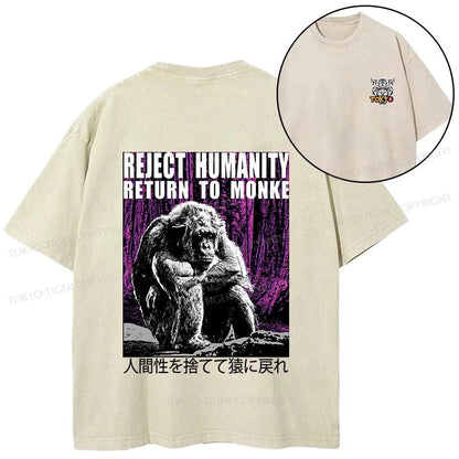 Tokyo-Tiger Reject Humanity Return To Monkey Japan Front Back Washed T-Shirt