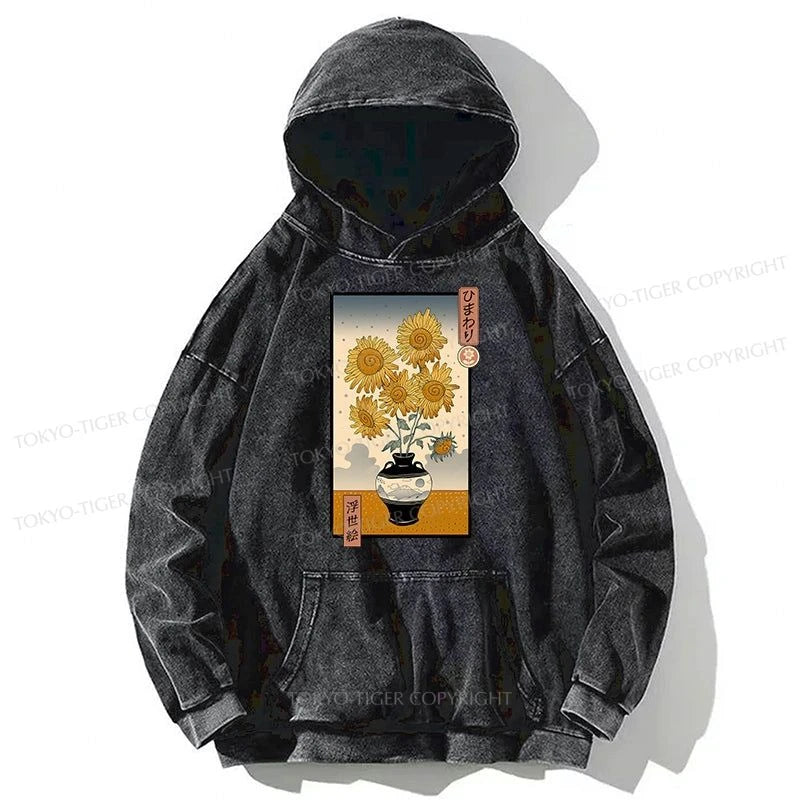 Tokyo-Tiger Sunflowers Ukiyo-e Washed Hoodie