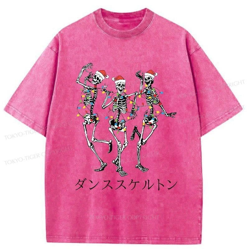 Tokyo-Tiger Skeleton Dancing Christmas Washed T-Shirt