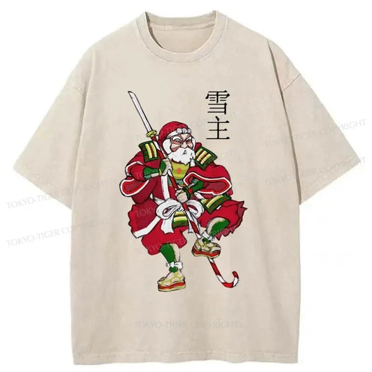 Tokyo-Tiger Christmas Samurai Japan Washed T-Shirt