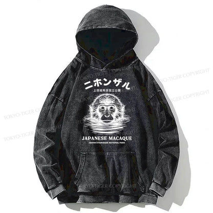 Tokyo-Tiger The Macaque Monkey In The Bath Japanese Washed Hoodie