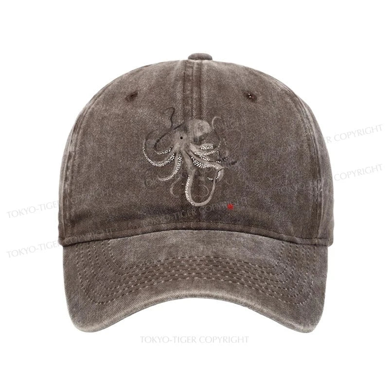 Tokyo-Tiger Octopus Japanese Calligraphy Washed Cap